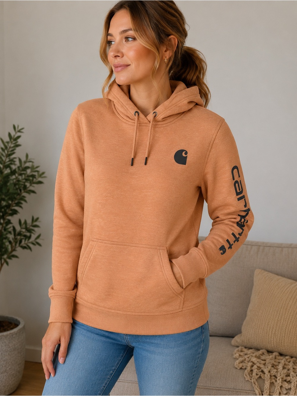 Carhartt Women’s Fleece-Lined Logo Hoodie | XS | Peach